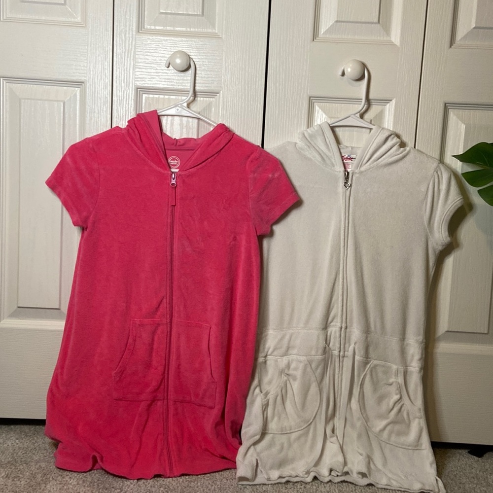 Girls pink and white beach cover-up set.